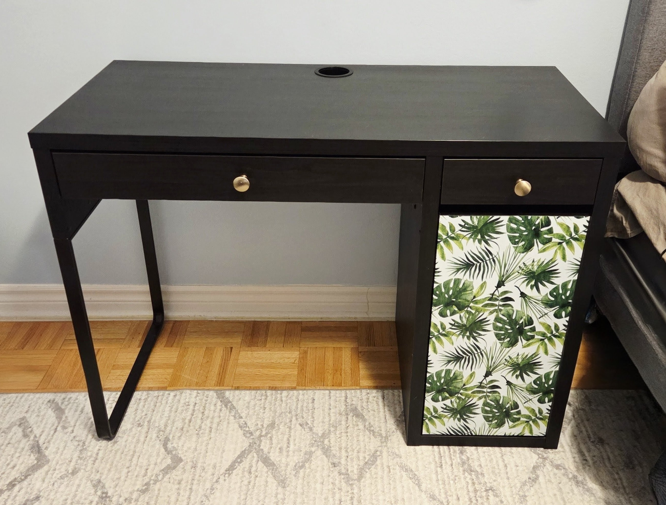 Black/Dark Brown Upcycled Desk with Gold and Leaf accents