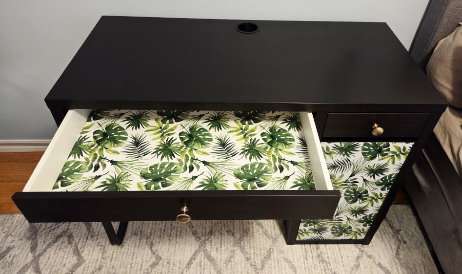 Black/Dark Brown Upcycled Desk with Gold and Leaf accents - photo 2