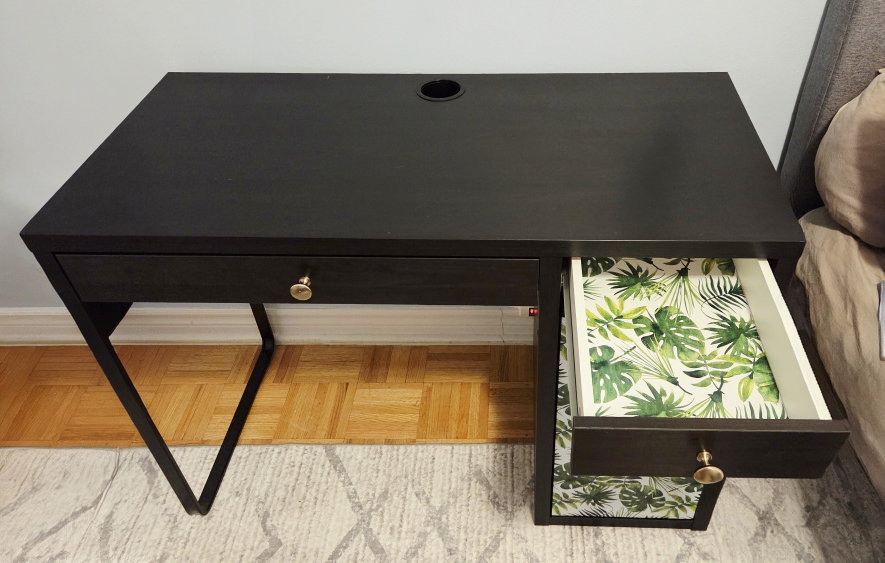 Black/Dark Brown Upcycled Desk with Gold and Leaf accents - photo 3