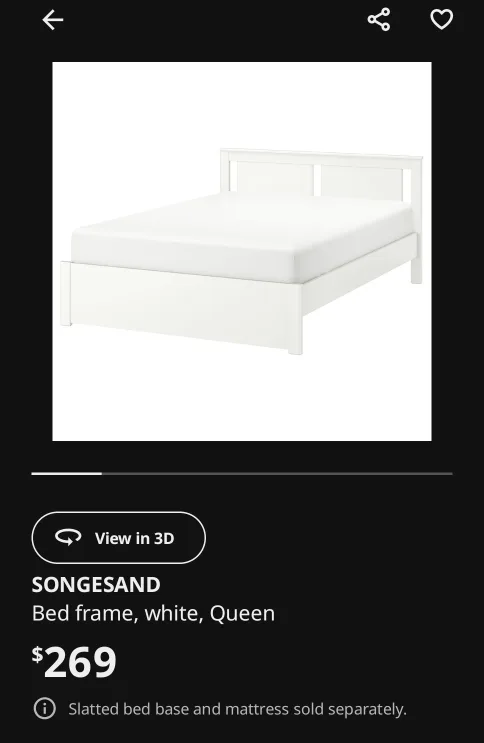 IKEA Songesand Queen Bed Frame - White thumbnail