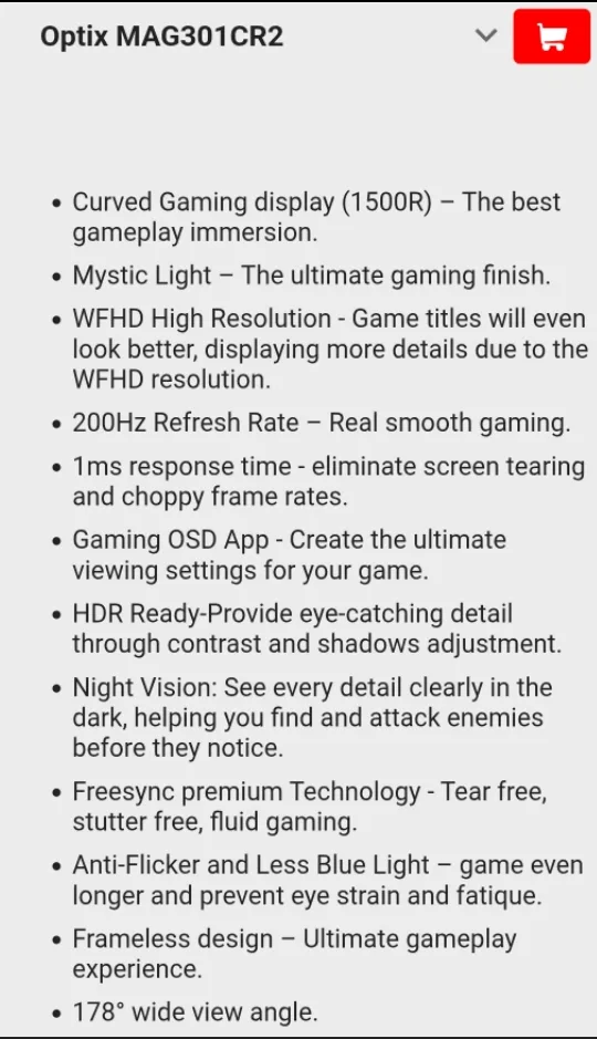 MSI Monitor Optix MAG301CR2 image indicator(10)