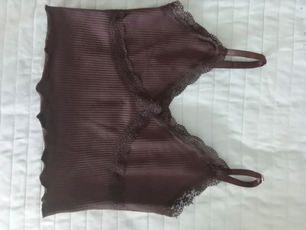 H&M black Ribbed Lace Trim Cami Top thumbnail