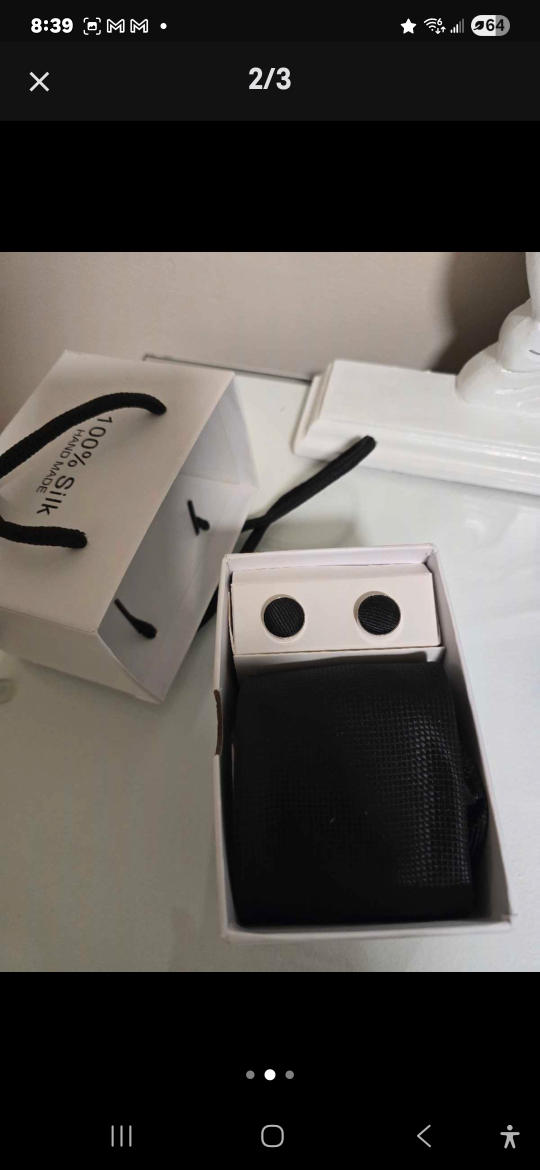 100% Silk Handmade Black Tie & Cufflink Set - photo 3