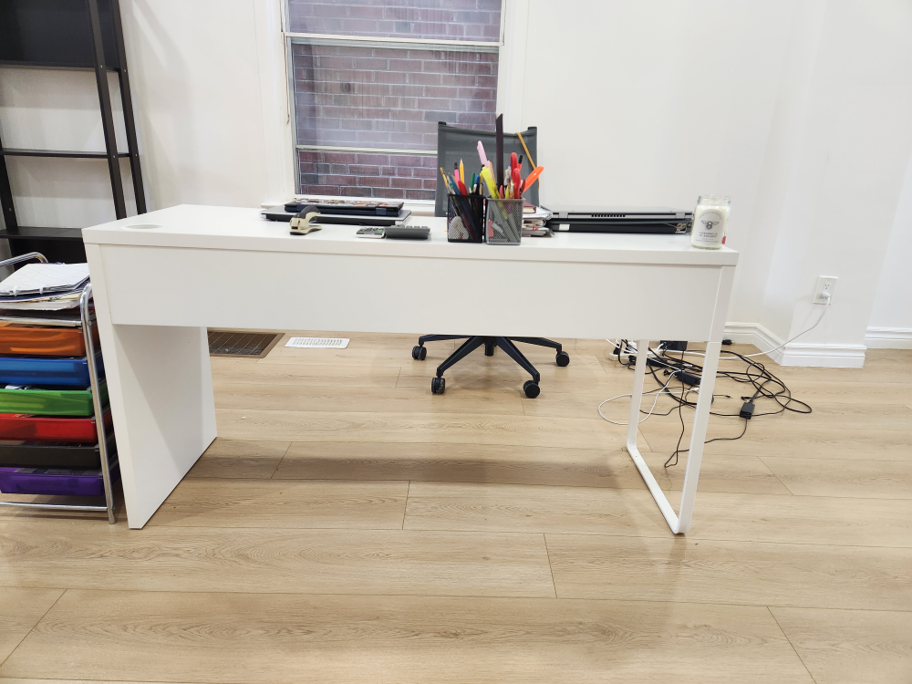 IKEA White Desk - 55 7/8" with black Chair - photo 3