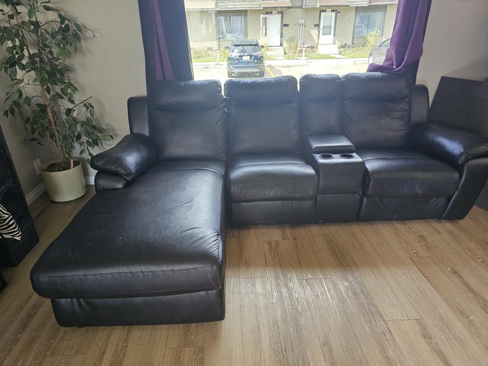 Black Leather Sectional Sofa with Recliner