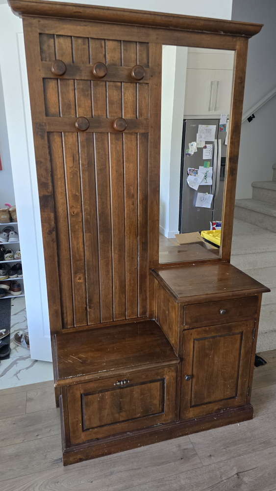 Wooden Entryway Hall Tree with Mirror