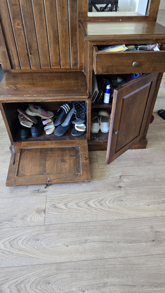 Wooden Entryway Hall Tree with Mirror - photo 3