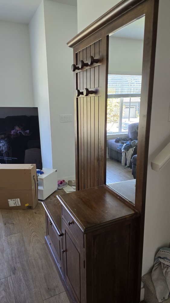 Wooden Entryway Hall Tree with Mirror - photo 4