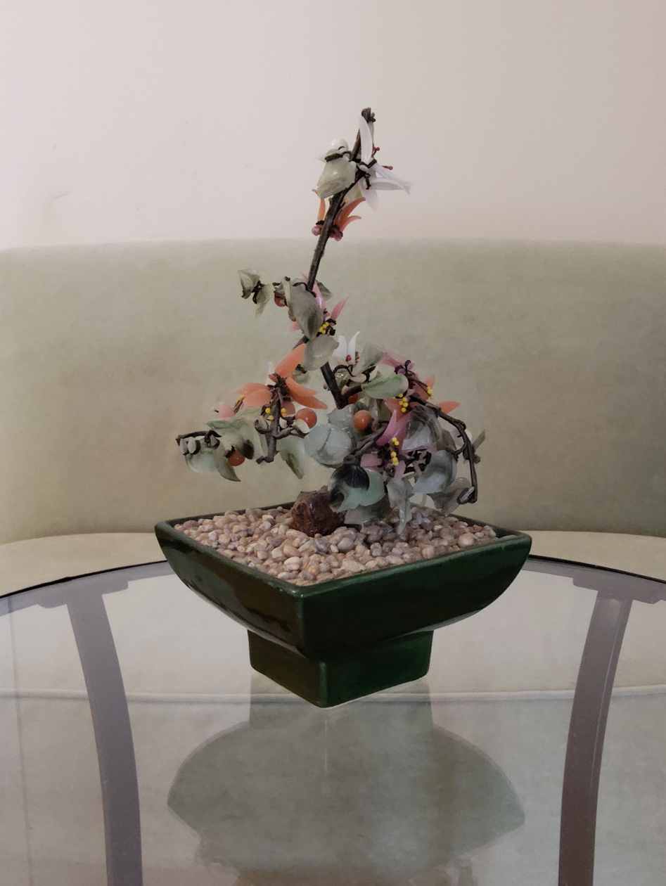 Free Artificial Bonsai Tree in Green Ceramic Pot