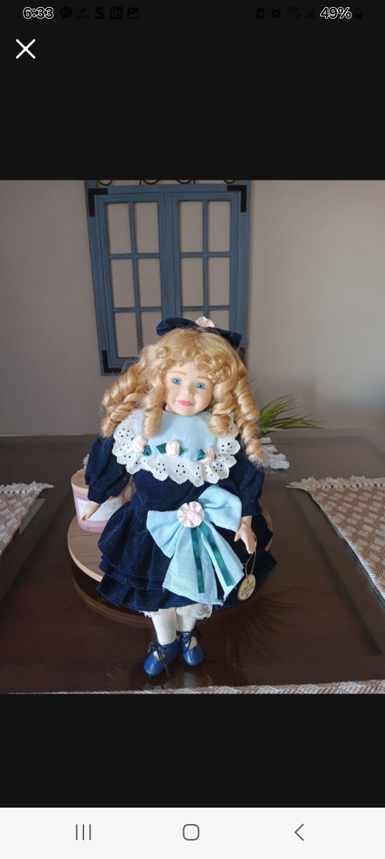Collectible Porcelain Doll, Blue Dress