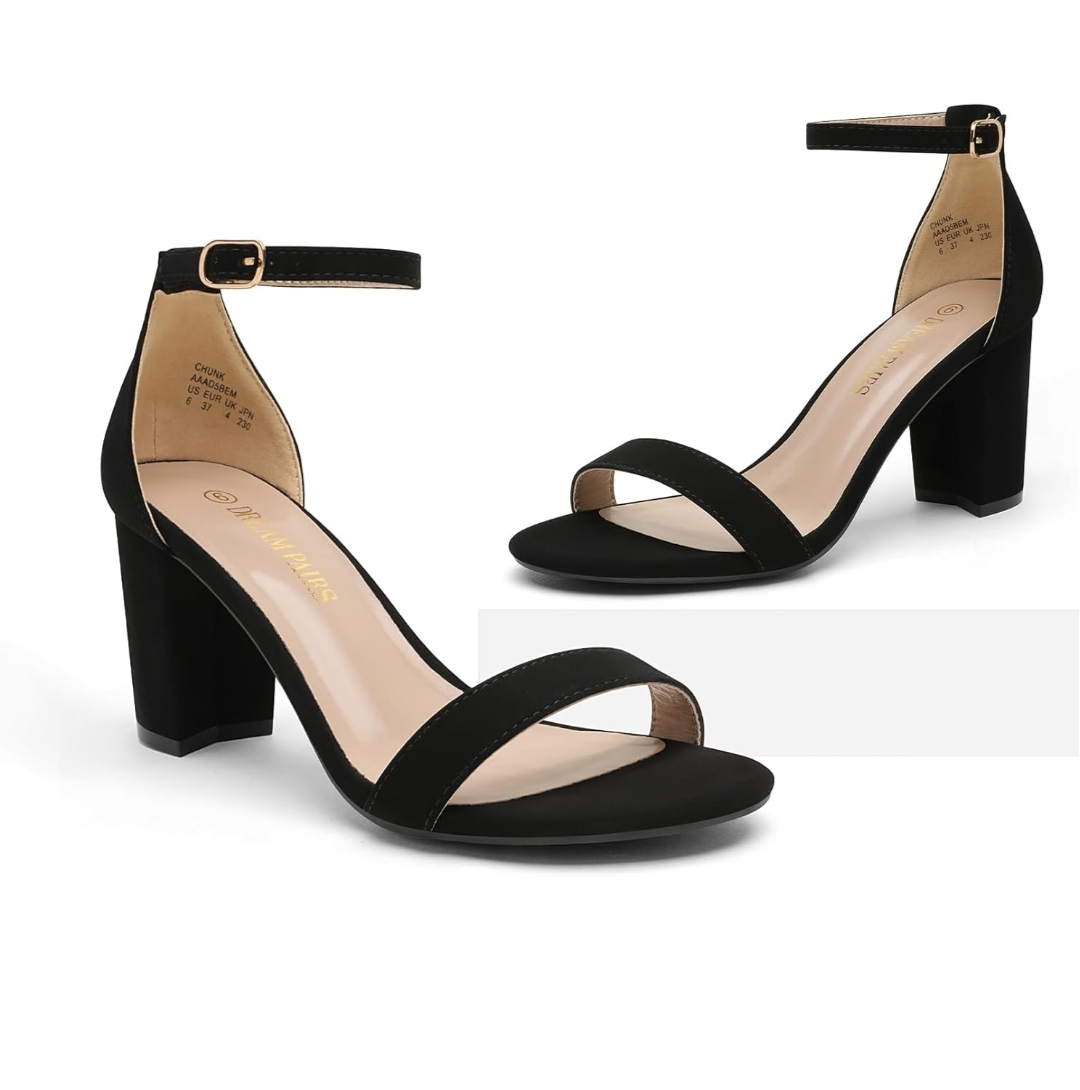 Dream Pairs Womens Chunk Low Heel Pump Sandals, Black Nubuck 6.5