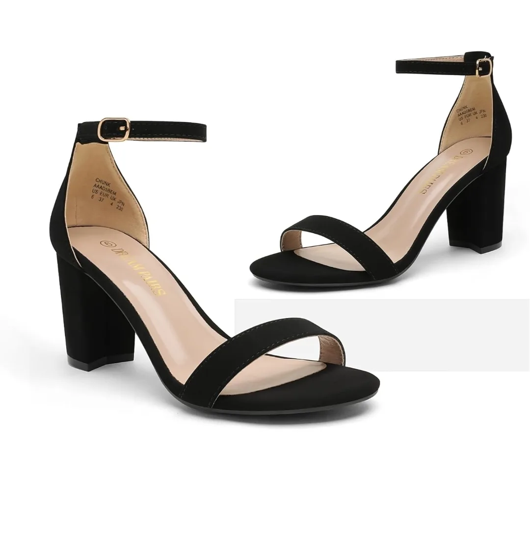Dream Pairs Womens Chunk Low Heel Pump Sandals, Black Nubuck 6.5 thumbnail