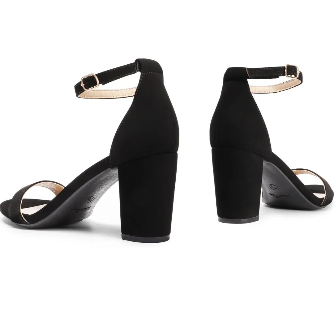 Dream Pairs Womens Chunk Low Heel Pump Sandals, Black Nubuck 6.5 image indicator(2)
