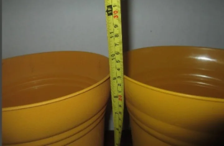TWO Yellow Plastic Plant Pots with Saucer image indicator(4)