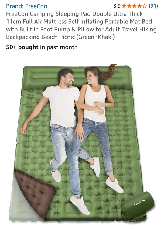 FreeCon Camping Sleeping Pad Double - Green/Khaki thumbnail