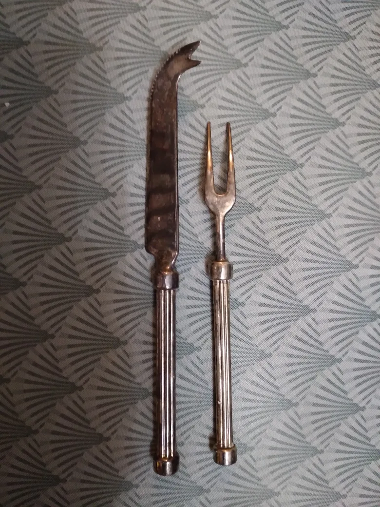 Vintage Silver Plated, Patina, Cheese Utensils Set - $5 Firm thumbnail