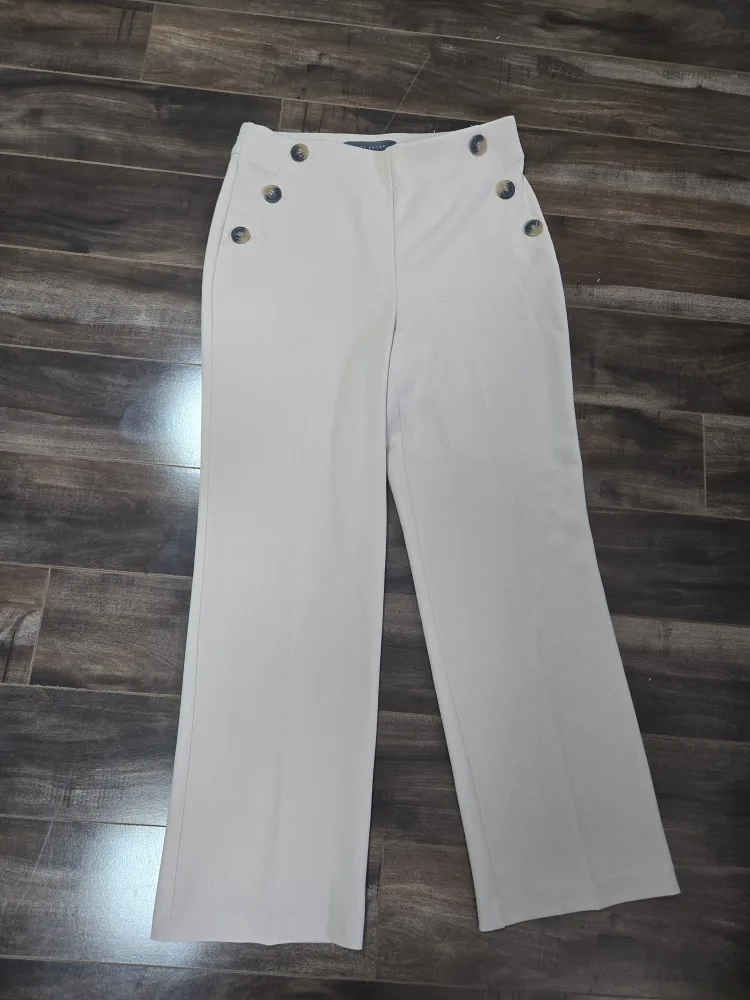 Cream Wide Leg Trousers with Button Detail thumbnail
