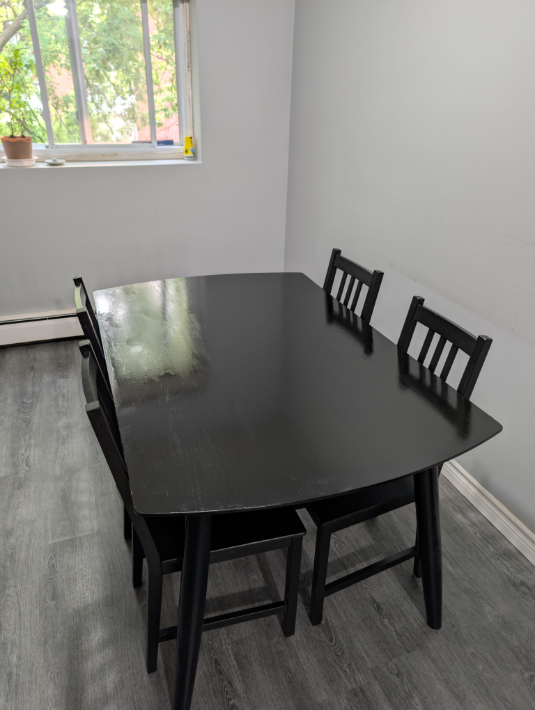 Dining table and IKEA chairs