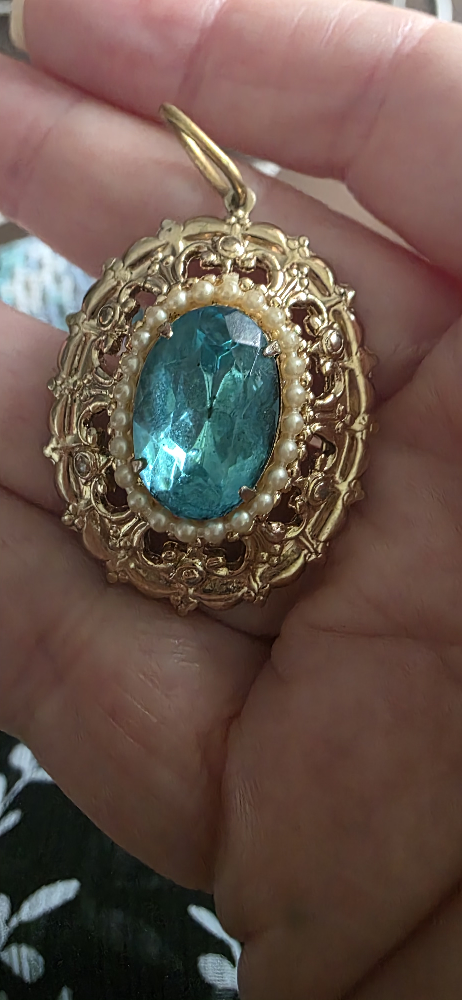 Vintage Coro Pendant - Gold Tone, Blue Stone - photo 2