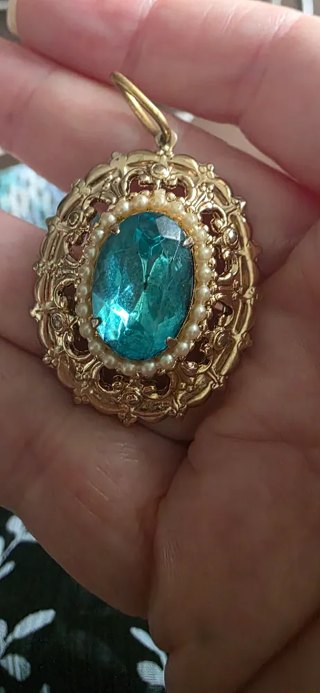 Vintage Coro Pendant - Gold Tone, Blue Stone image indicator(2)