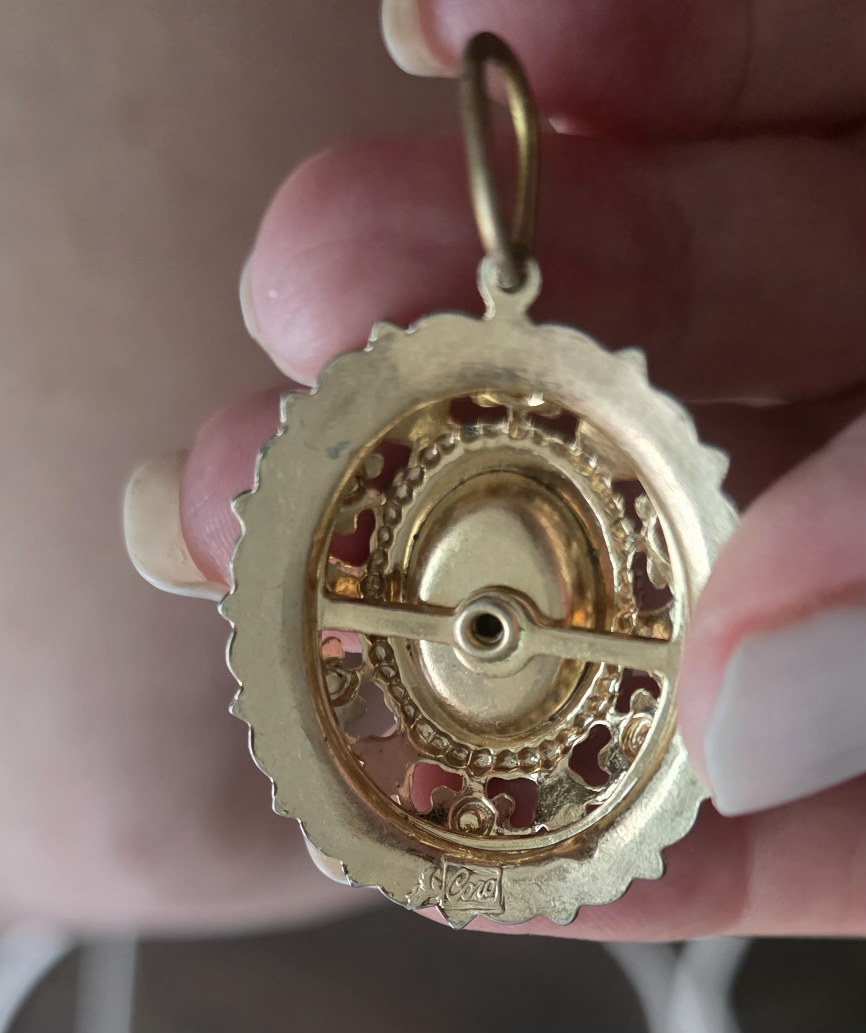 Vintage Coro Pendant - Gold Tone, Blue Stone - photo 3