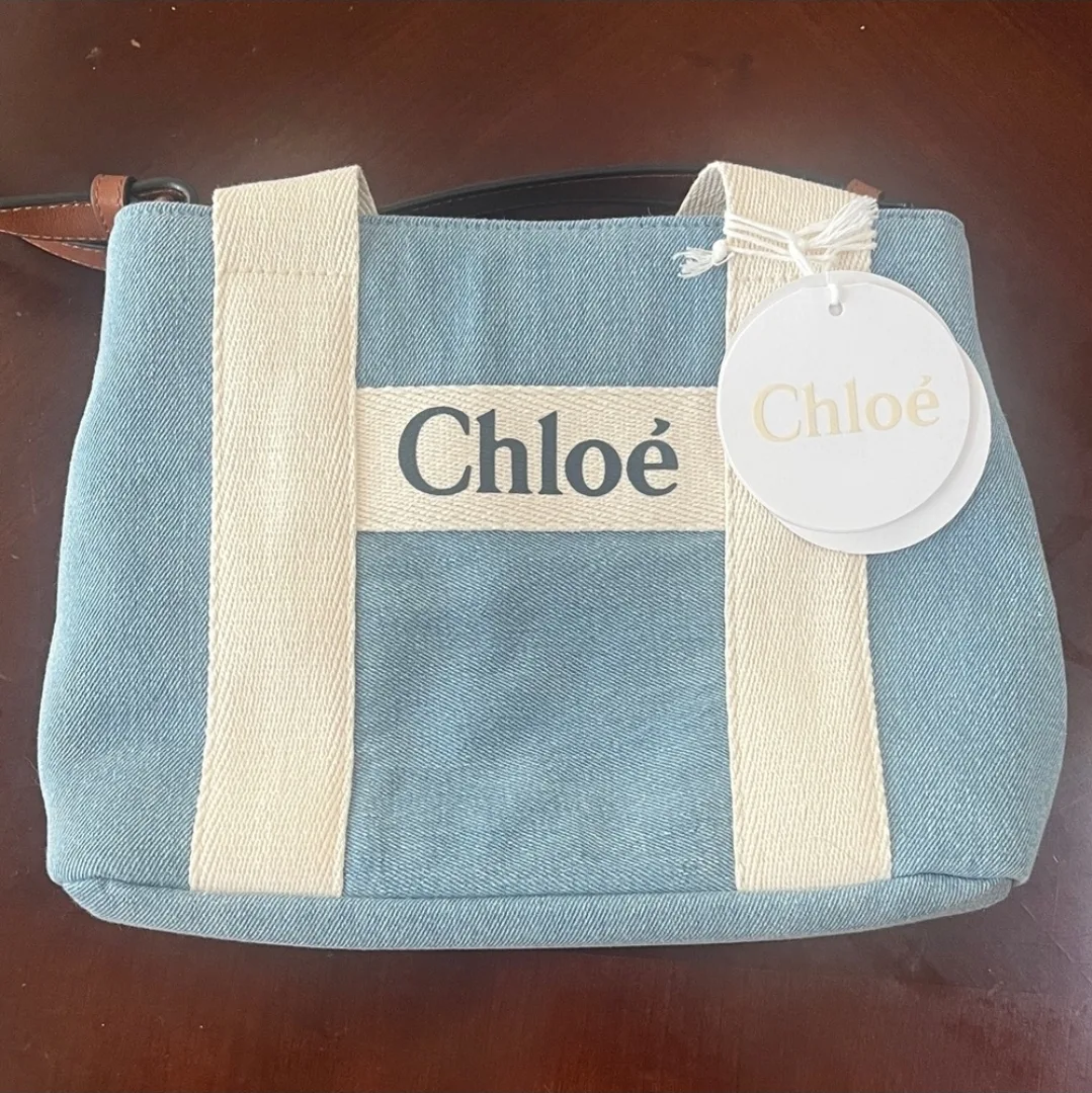 Chloé Woody Small Denim Tote Bag chloe bag image indicator(2)