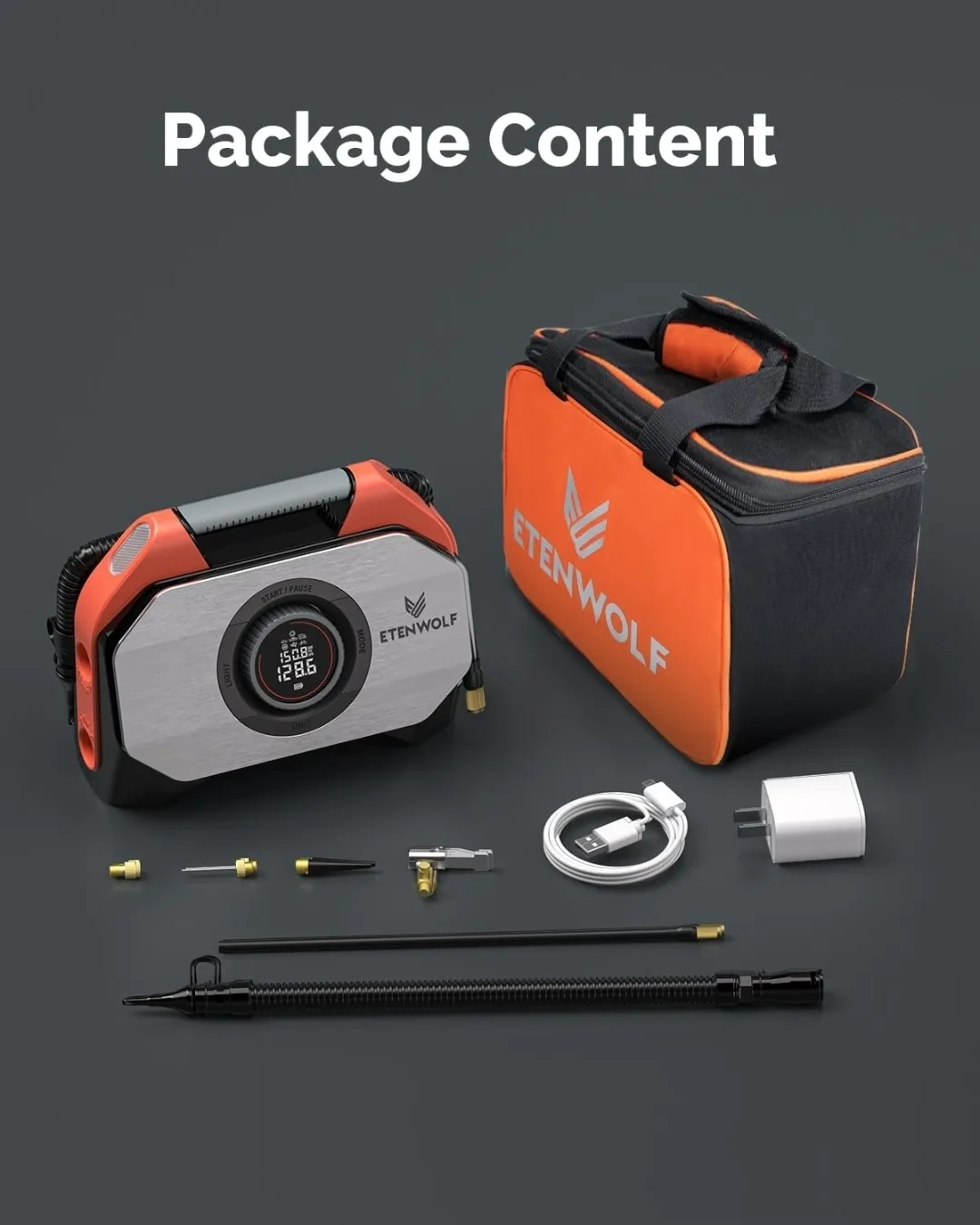 Etenwolf Vortex S6 Cordless Tire Inflator, Heavy-Duty Power Bank image indicator(2)