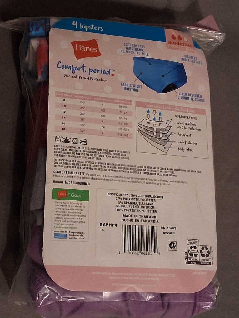 Hanes Comfort Period Hipsters Size 14 (28"waist) - New - photo 2