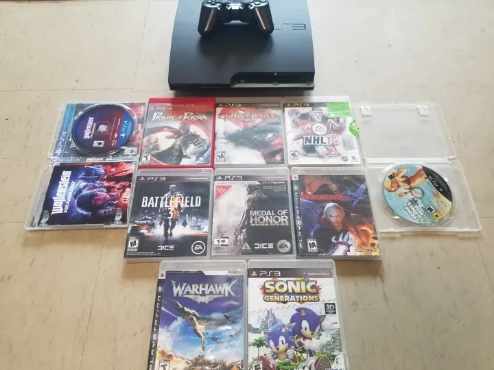 Ps3 Slim Bundle + 10 games + controller TESTED WORKING GREAT! thumbnail