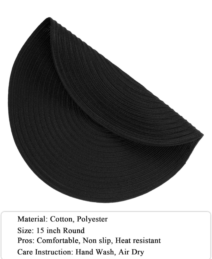 Round Braided Placemats Set of 8 - 15 inch (Black) - photo 4