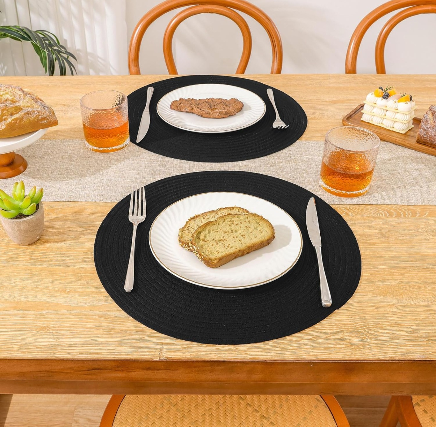Round Braided Placemats Set of 8 - 15 inch (Black) - photo 5