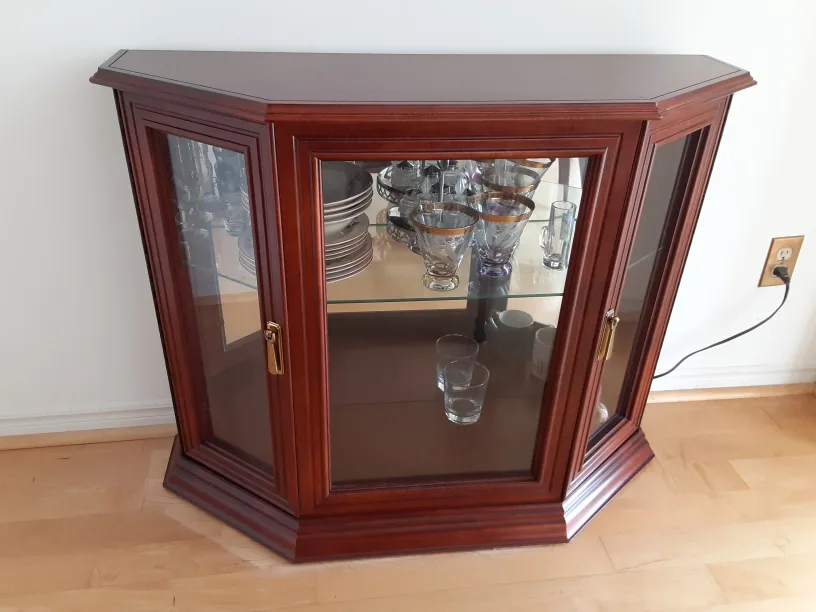 Octagonal Wooden Curio Cabinet - Mahogany Finish thumbnail