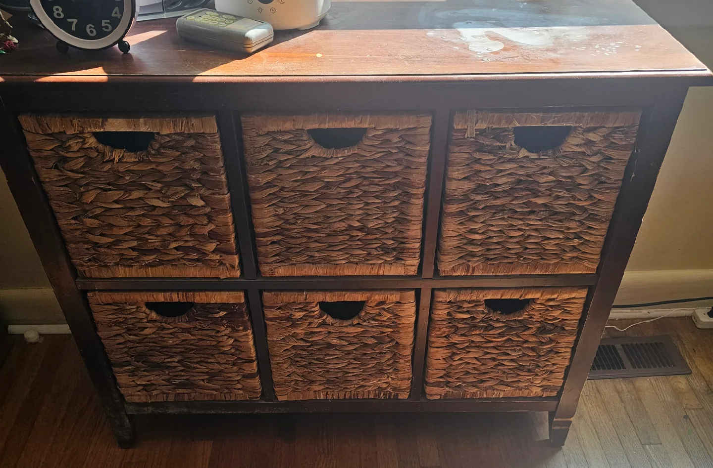 Wood Cabinet with Wicker Baskets thumbnail