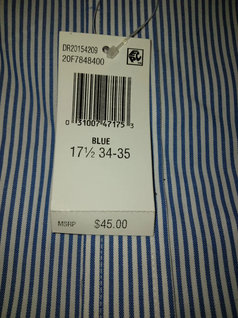 Van Heusen Blue Striped Dress Shirt - 17 1/2 34/35 - XL image indicator(4)