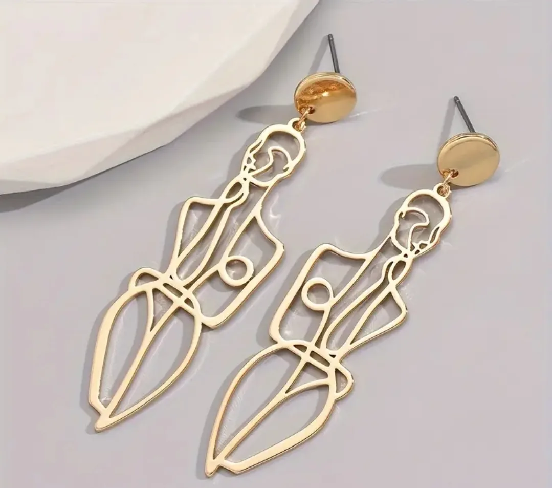 Golden Abstract Figure Dangle Earrings thumbnail