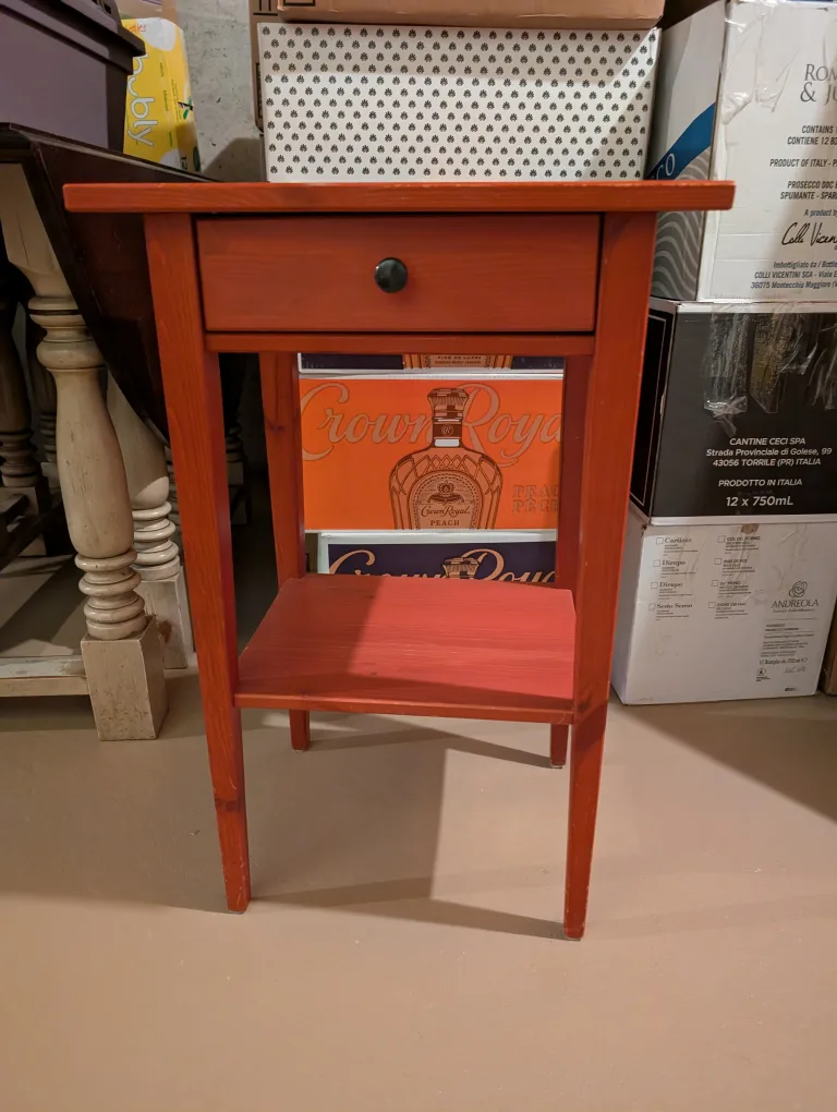 Red Wood Side Table with Drawer thumbnail