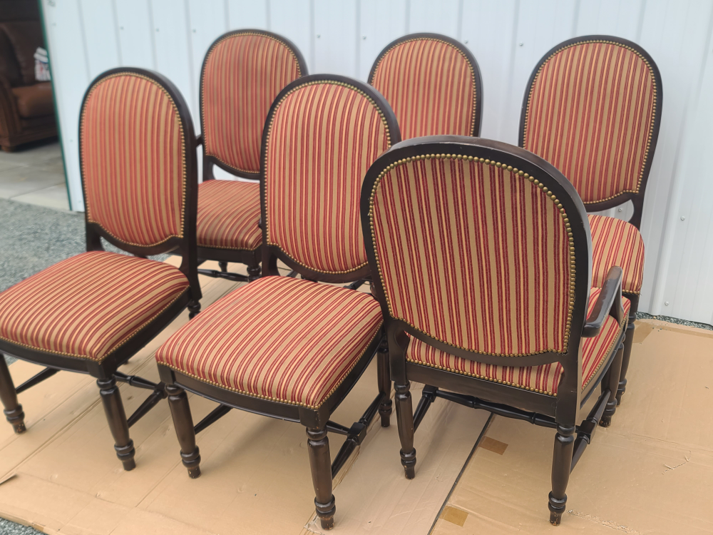 Set of 6 Antique Striped Dining Chairs - photo 4
