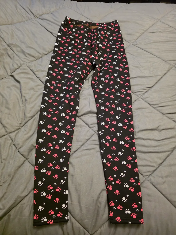 Cozy Black Paw Print Leggings - Size M/L thumbnail