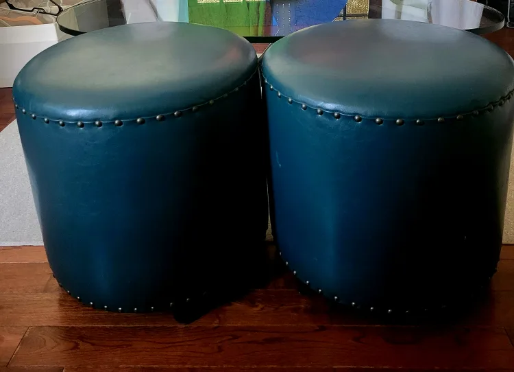 Teal Faux Leather Ottomans image indicator(2)