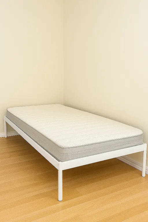 IKEA white metal bed frame +Husvika mattress ( twin) thumbnail