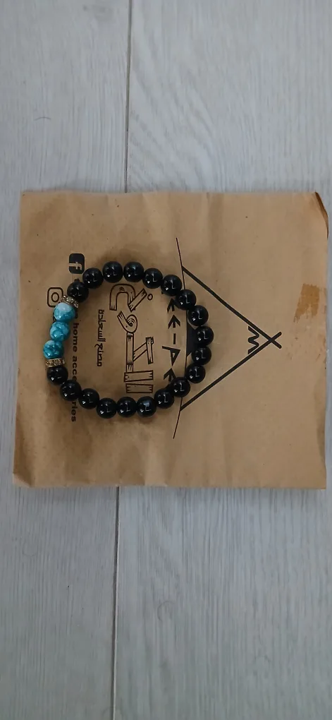 egyptian Handmade Beaded Bracelet - Black & Blue