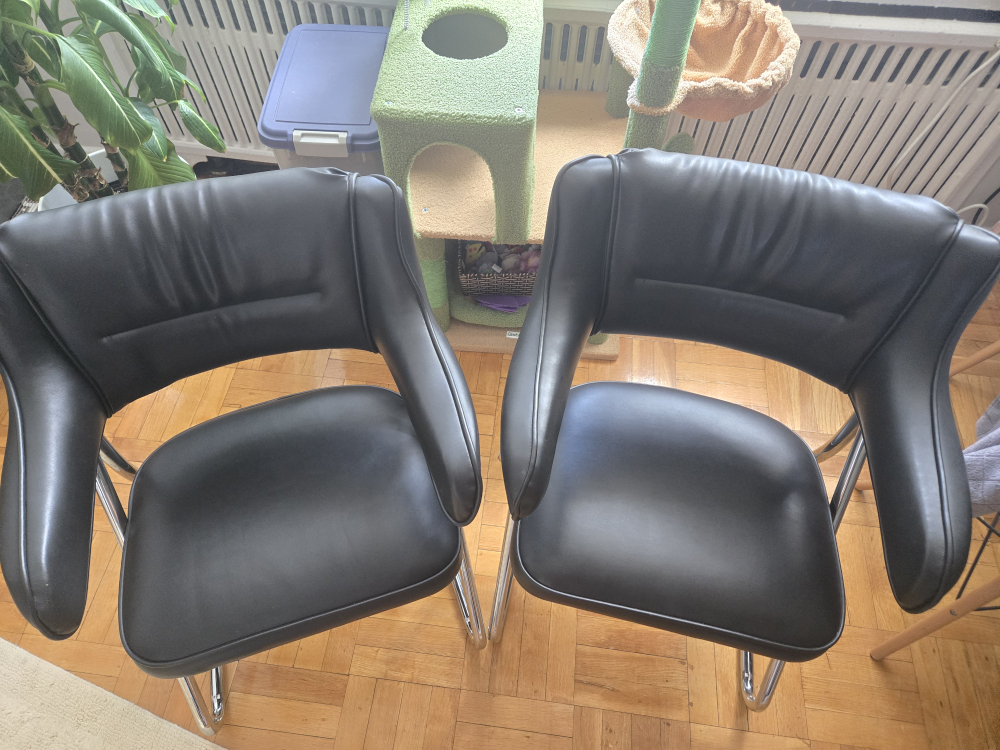 Pair of Black Leather & Chrome Chairs - photo 2