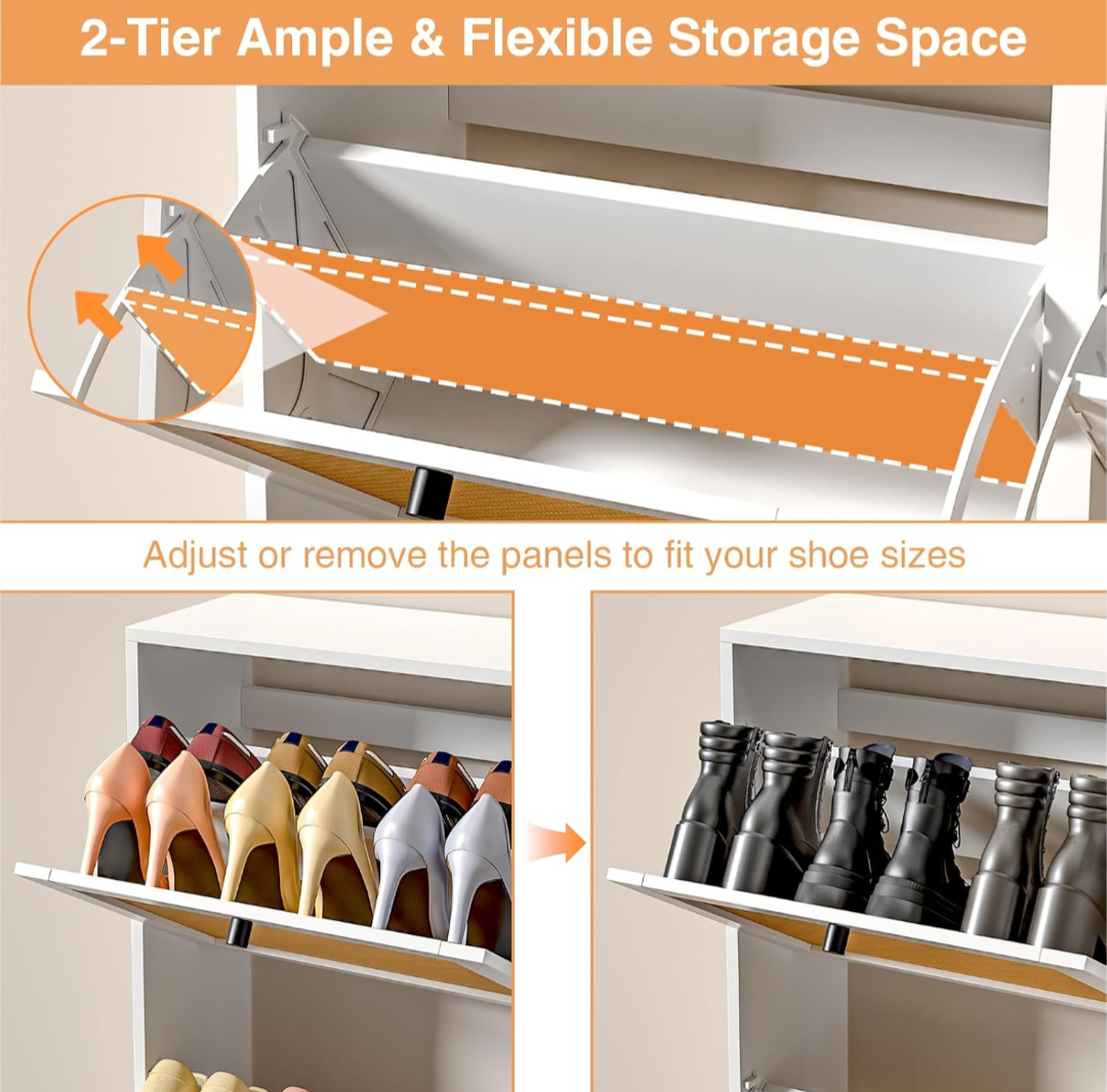 White Shoe Storage Cabinet with Rattan Doors - photo 4