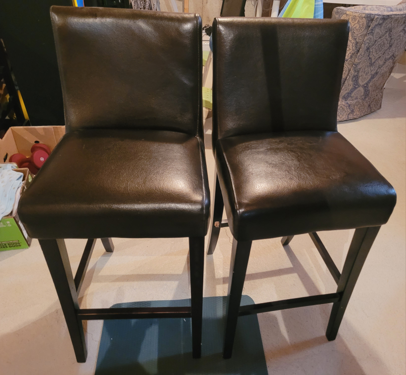 2 Black Leather Bar Stools - photo 3