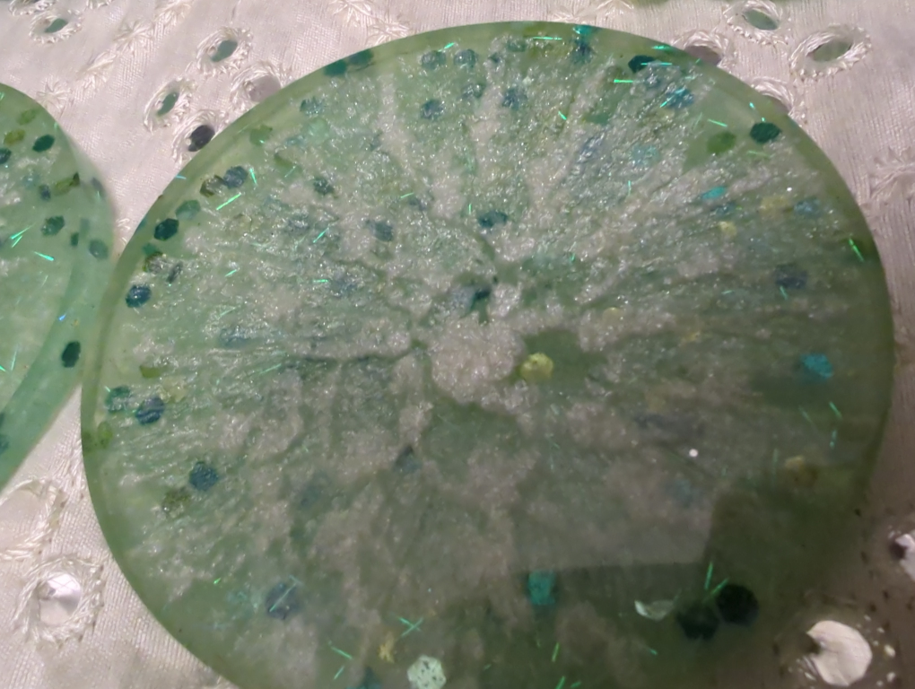 Handmade Resin Coaster Set - Green Glitter - photo 2