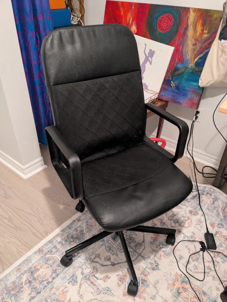 Ikea Black Office Chair partial leather design thumbnail