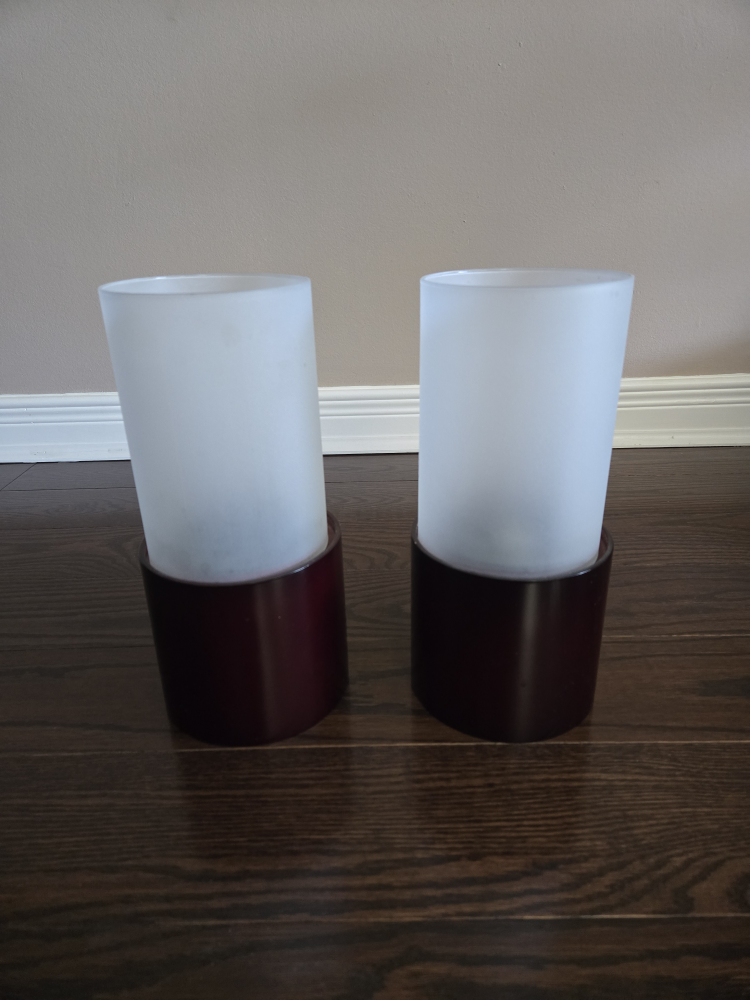 Set of Two Frosted Glass Candle Holders
