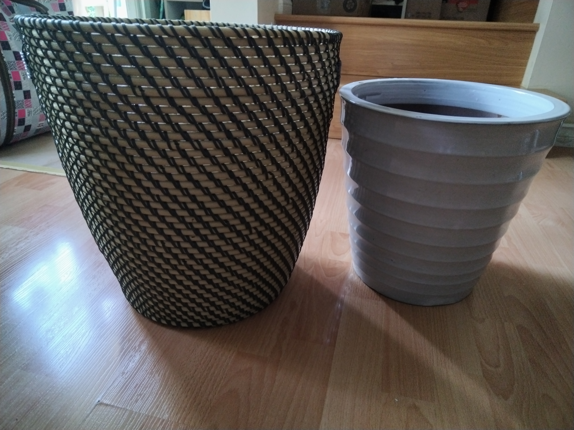 Two Decorative Planters - Woven & Ceramic