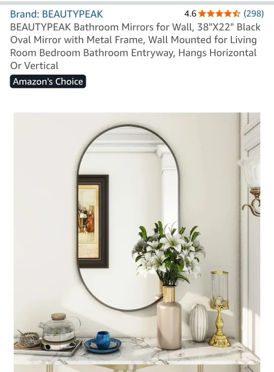 Black Oval Mirror 38"x22"