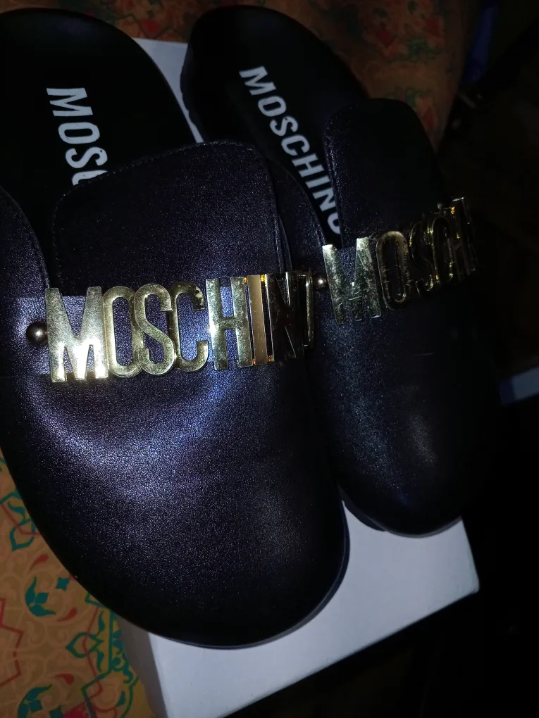 Moschino Black Slides with Gold Logo thumbnail